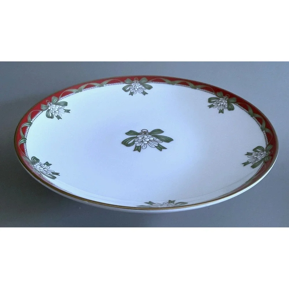 Waterford Low Compote Dessert Riser Stand Holiday Ribbons Fine China NOS 8.25